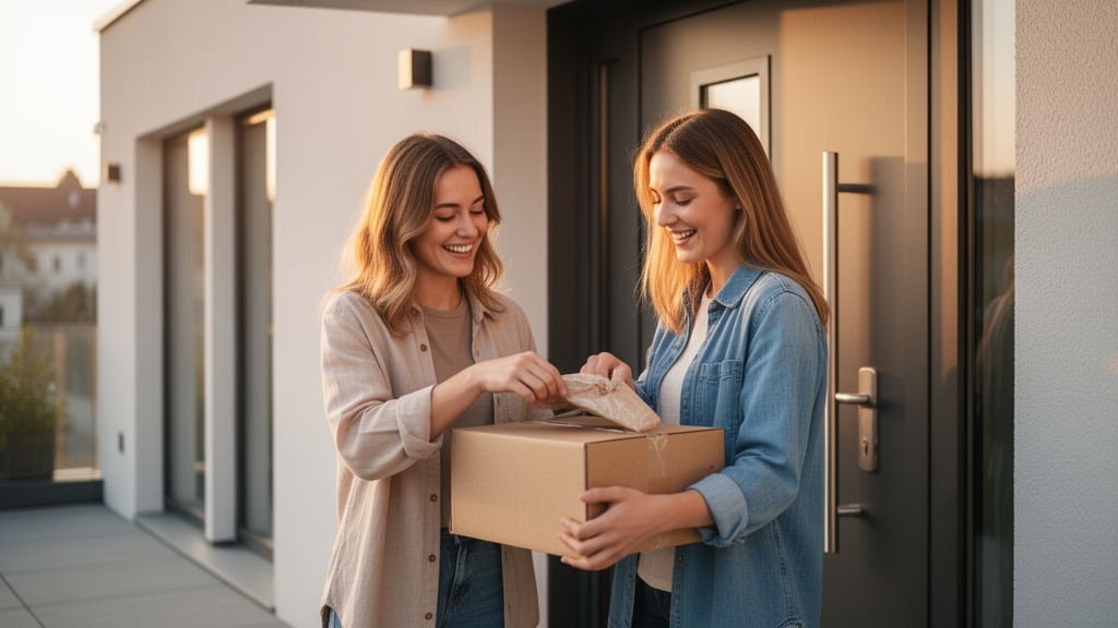 Customer opening a delivery at the door